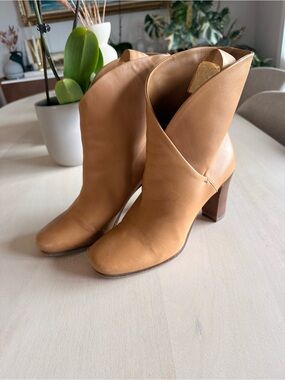 Celine Pheobe Philo Tan Leather Women's Mid-Calf Heeled Boots